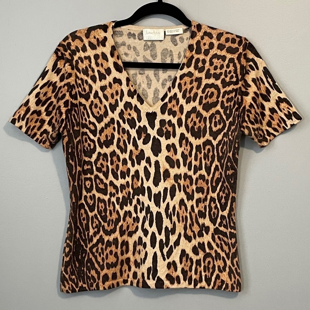 Vintage Leopard Print Neiman Marcus Cashmere Cardigan and T Shirt Twinset - Picture 4 of 7